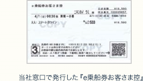 当社窓口で発行した『e乗船券お客さま控』